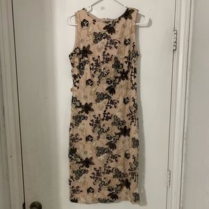 Calvin Klein Embroidered Black Sequin Dress Taupe